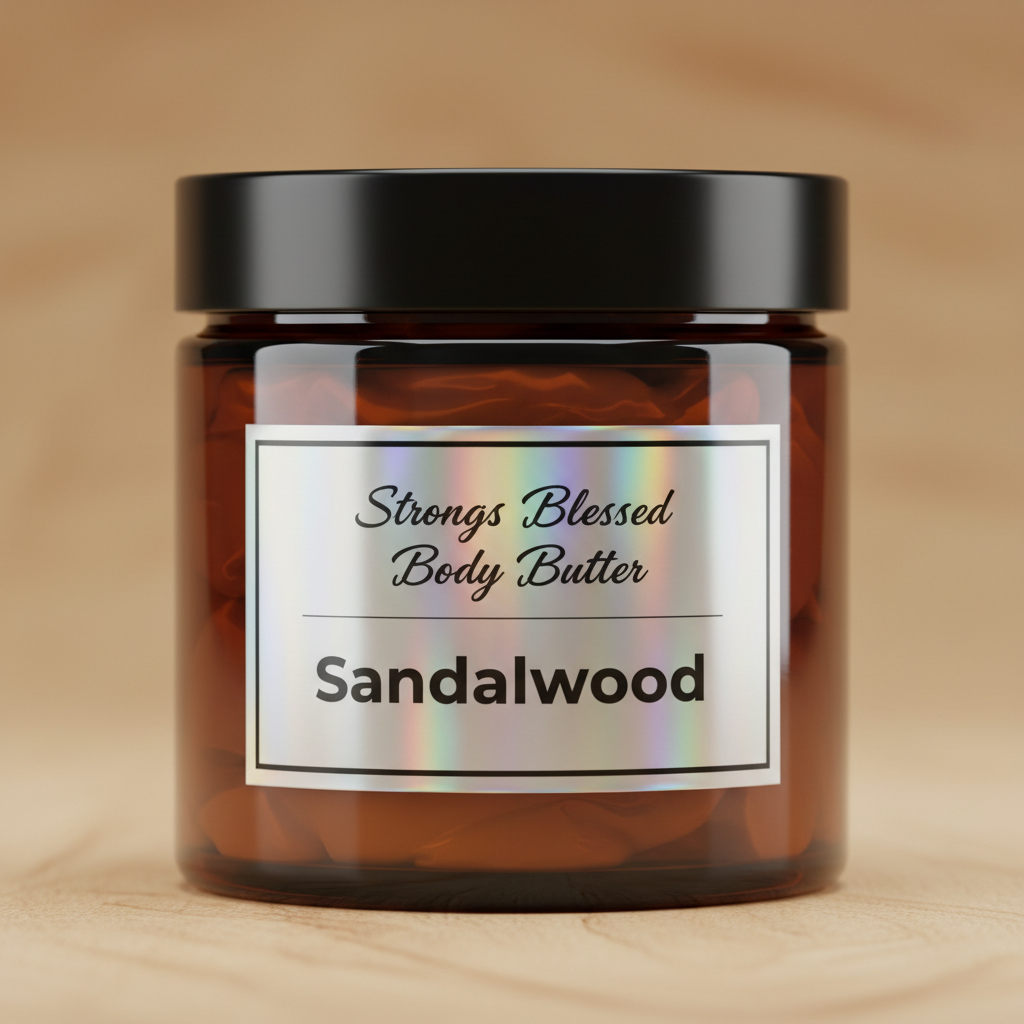 Sandalwood Whipped Body Butter - Amber jar with holographic label