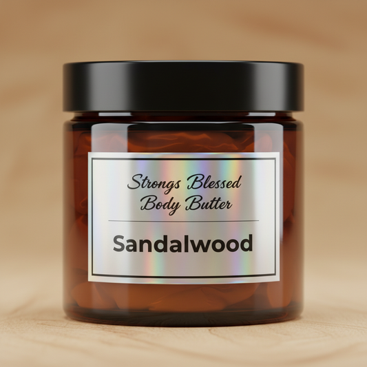Sandalwood Whipped Body Butter - Amber jar with holographic label